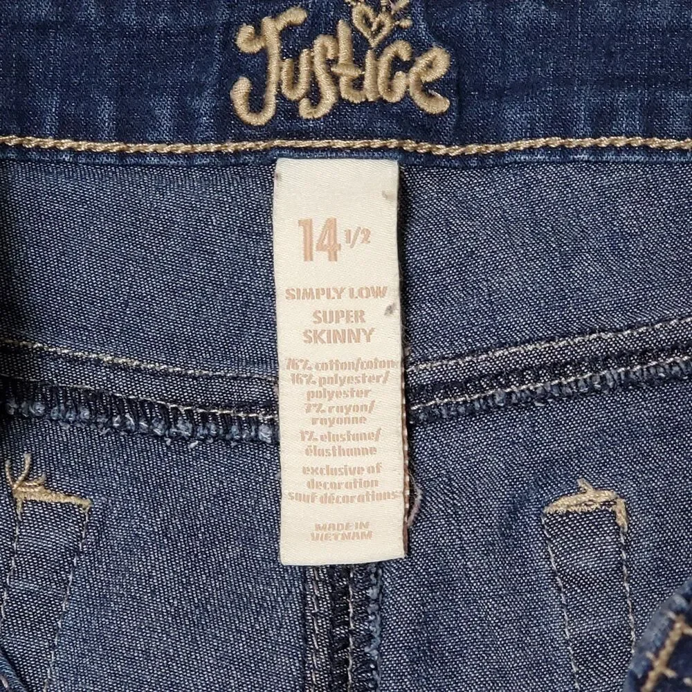Justice Girls Plus Size 14.5 Simply Low Jeans Embellished Distressed Medium Wash